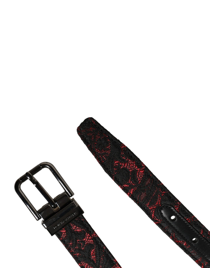 Dolce &amp; Gabbana Black Red Polyester Silver Metal Buckle Belt