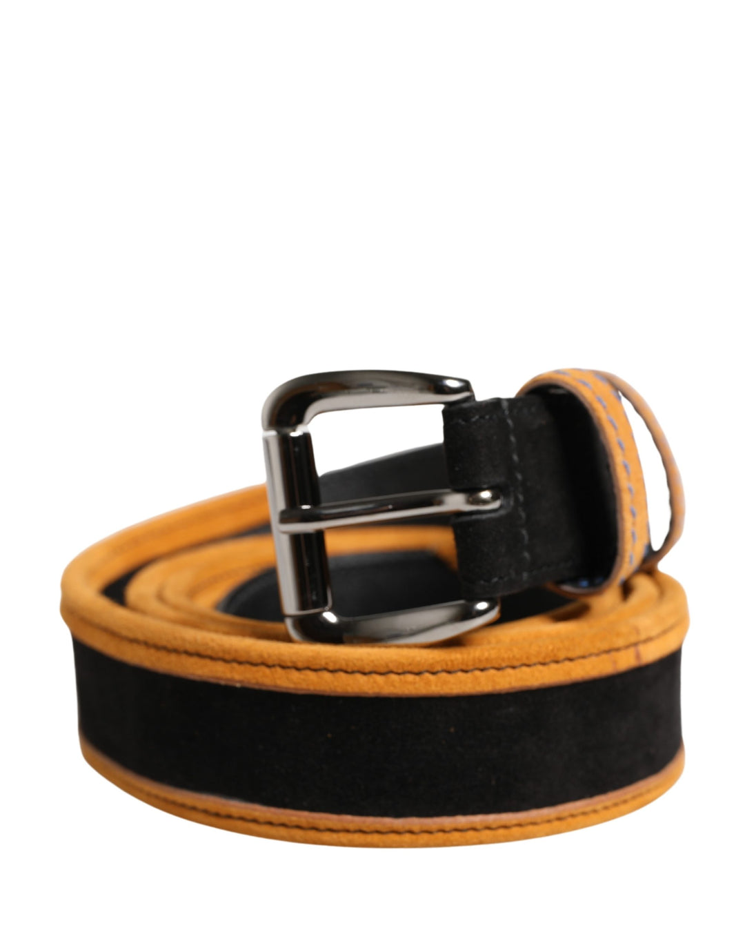Dolce &amp; Gabbana Men Black Orange Polyester Metal Buckle Belt