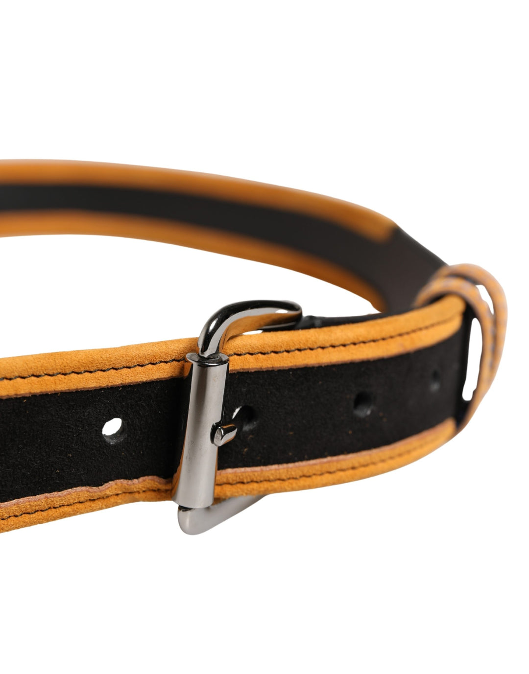 Dolce &amp; Gabbana Men Black Orange Polyester Metal Buckle Belt