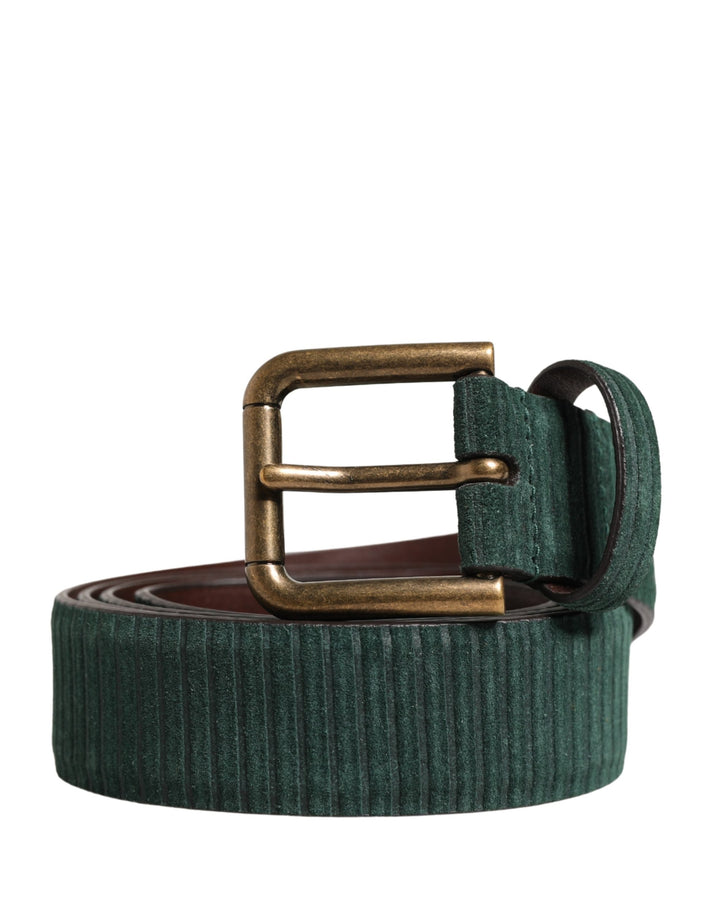 Dolce &amp; Gabbana Men Green Velvet Leather Metal Buckle Belt