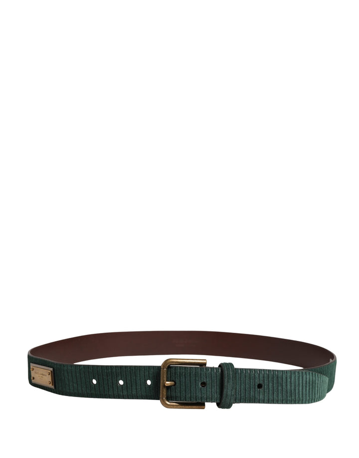 Dolce &amp; Gabbana Men Green Velvet Leather Metal Buckle Belt