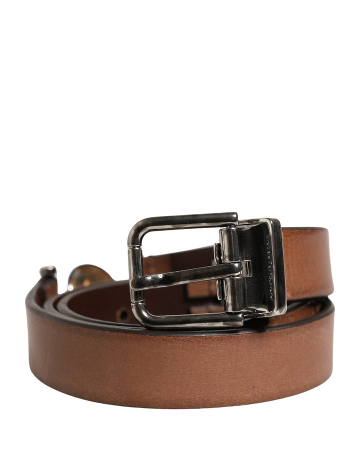 Dolce &amp; Gabbana Men Brown Classic Leather Metal Buckle Belt