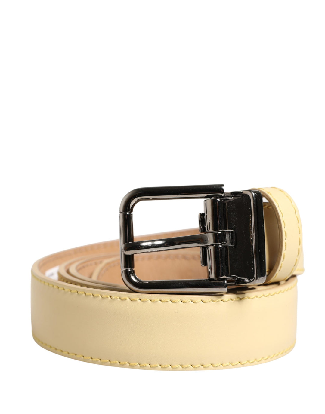 Dolce &amp; Gabbana Men Yellow Classic Leather Metal Buckle Belt