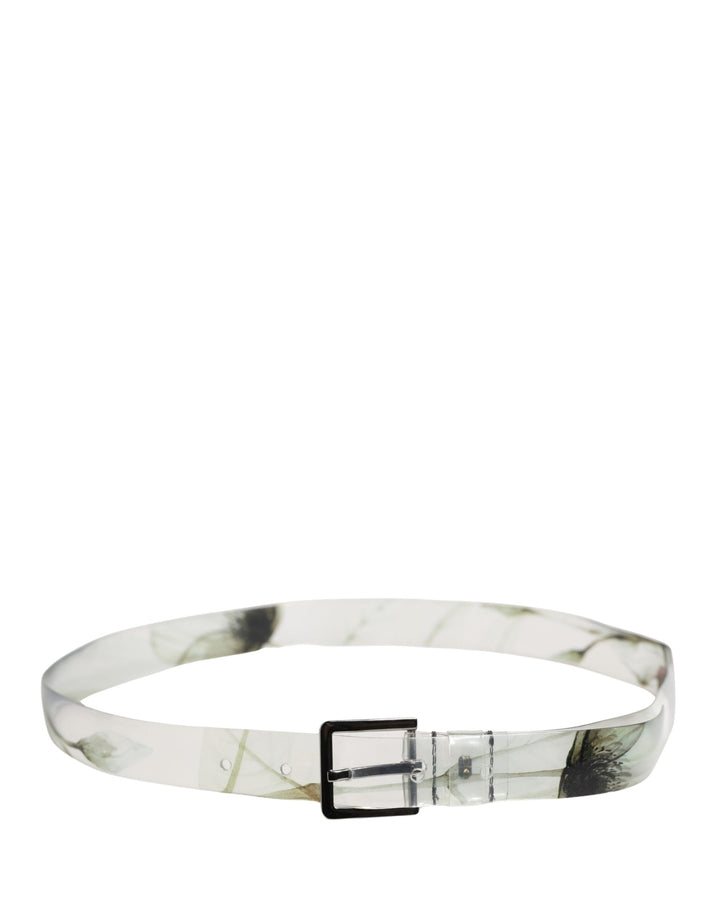 Dolce &amp; Gabbana Men White Floral PVC Silver Metal Buckle Belt