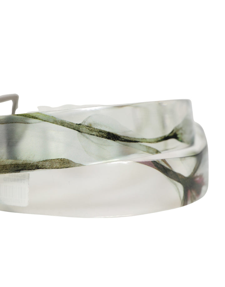 Dolce &amp; Gabbana Men White Floral PVC Silver Metal Buckle Belt