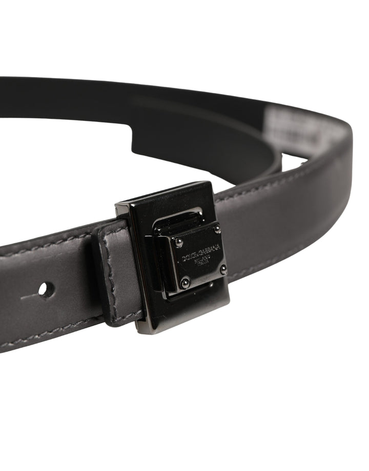 Dolce &amp; Gabbana Men Silver Classic Leather Square Buckle Belt