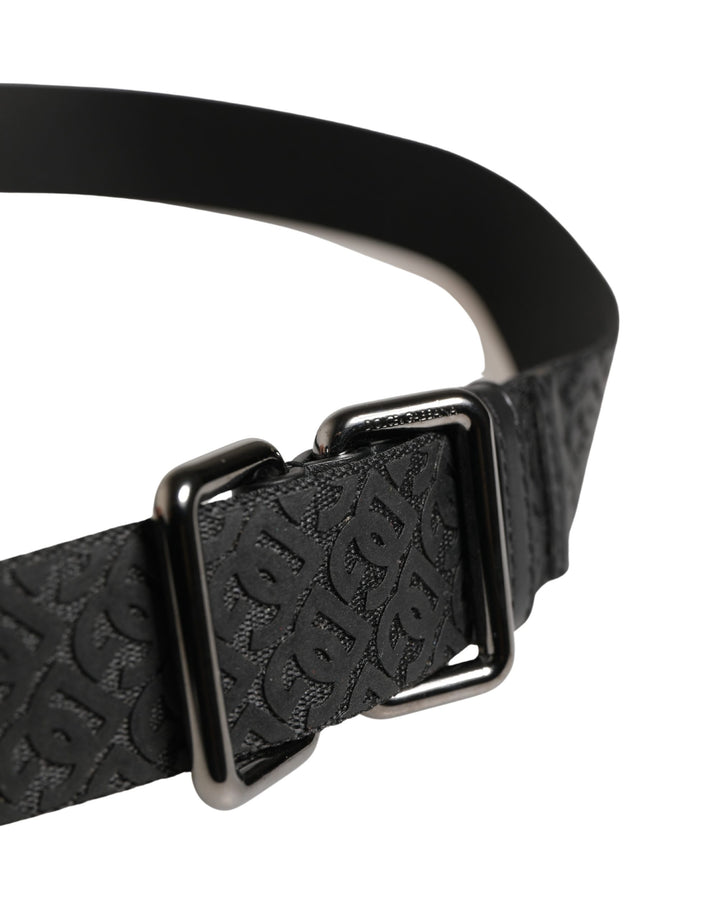 Dolce &amp; Gabbana Men Black DG Logo Polyester Metal Buckle Belt