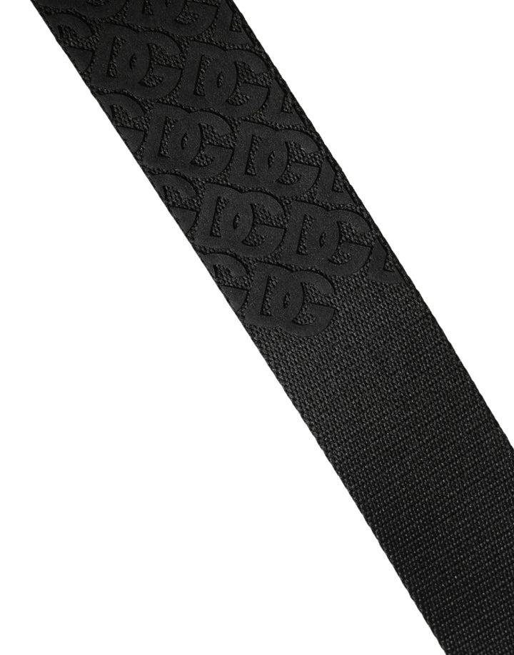 Dolce &amp; Gabbana Men Black DG Logo Polyester Metal Buckle Belt