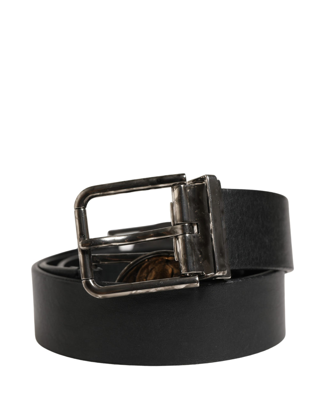 Dolce &amp; Gabbana Men Black Classic Leather Metal Buckle Belt