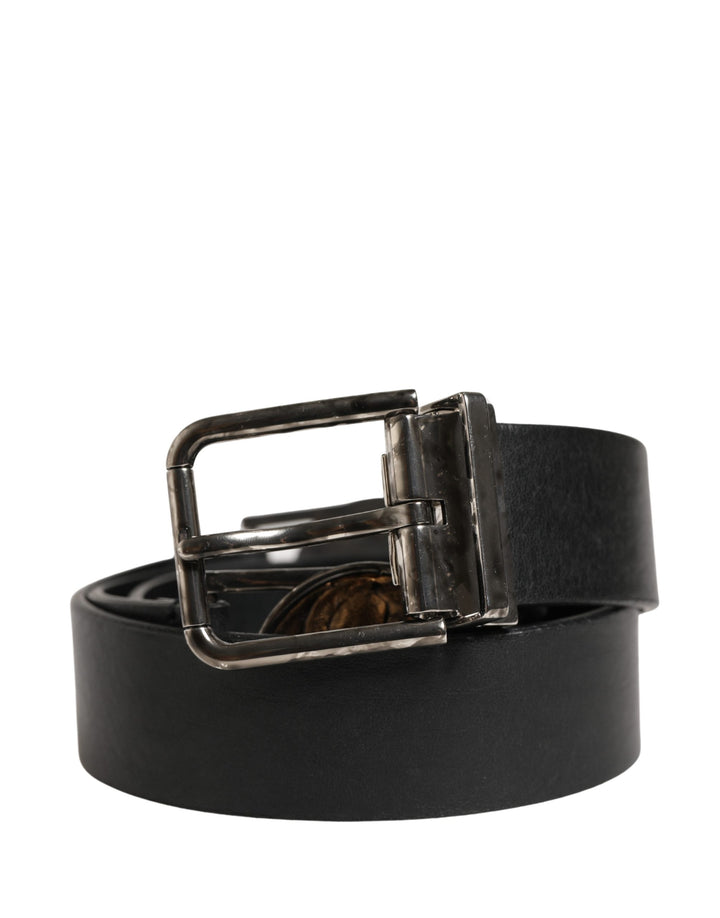 Dolce &amp; Gabbana Men Black Classic Leather Metal Buckle Belt