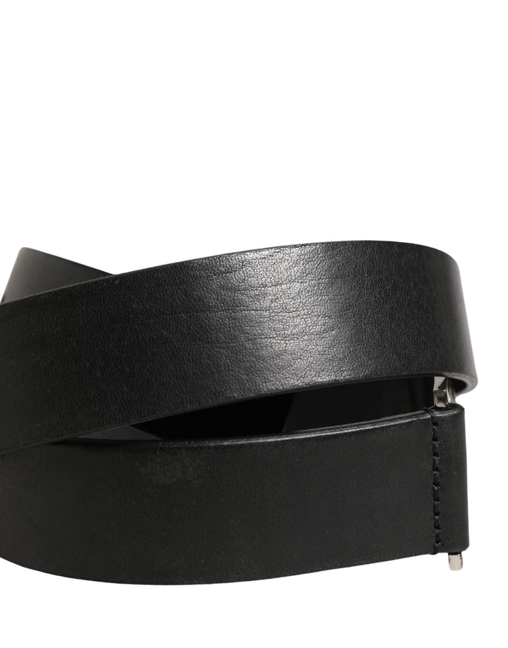 Dolce &amp; Gabbana Men Black Classic Leather Metal Buckle Belt