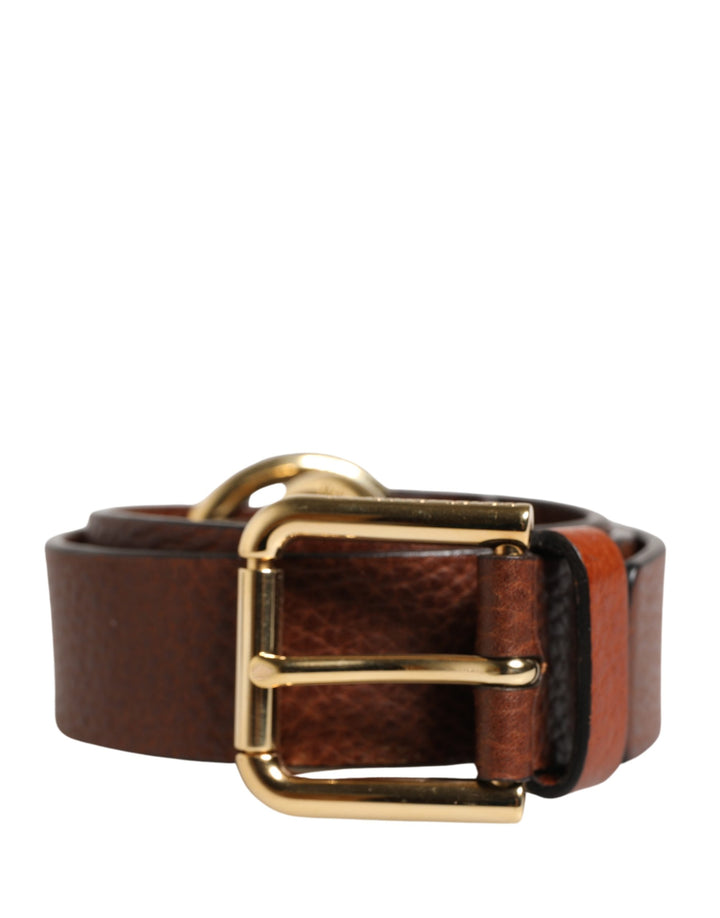 Dolce &amp; Gabbana Men Brown Classic Leather Metal Buckle Belt