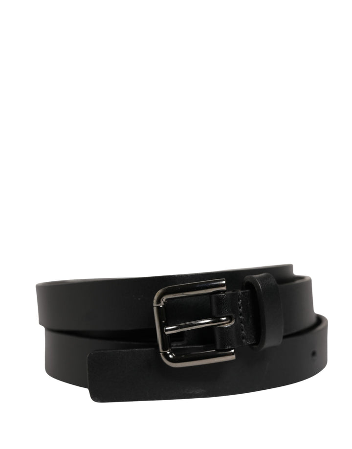 Dolce &amp; Gabbana Black Double Strap Leather Silver Buckle Belt