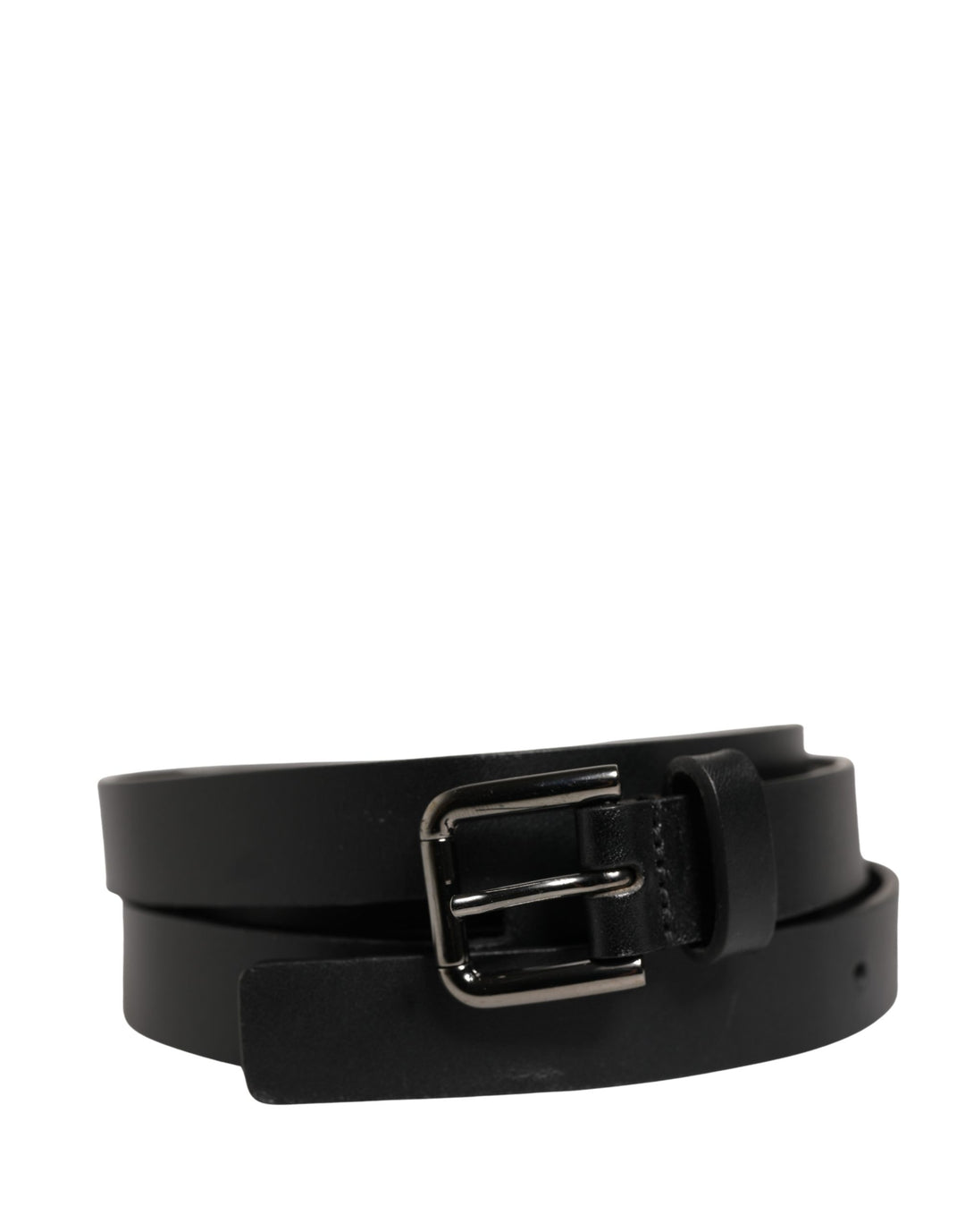 Dolce &amp; Gabbana Black Double Strap Leather Silver Buckle Belt