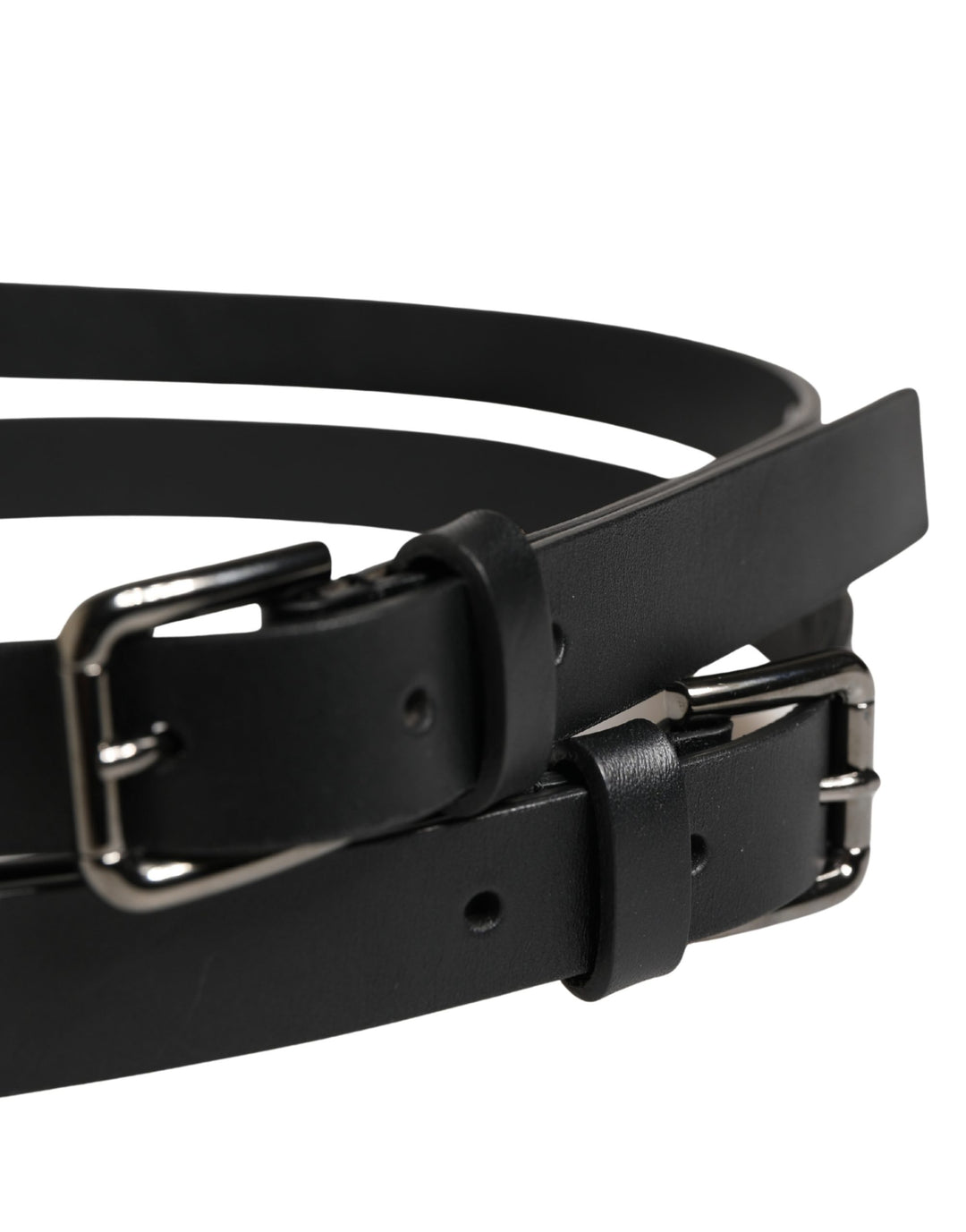 Dolce &amp; Gabbana Black Double Strap Leather Silver Buckle Belt