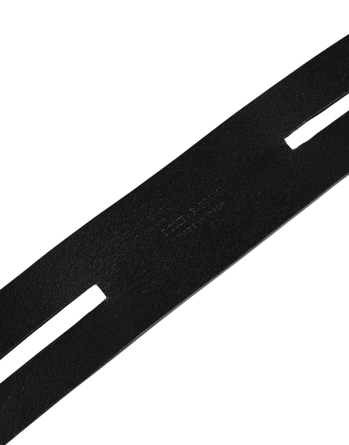 Dolce &amp; Gabbana Black Double Strap Leather Silver Buckle Belt