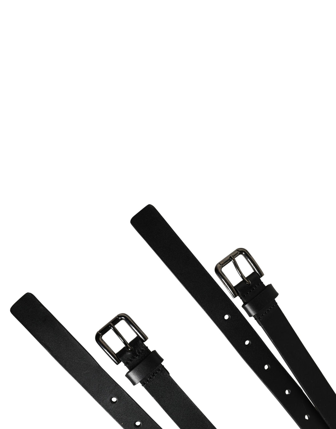 Dolce &amp; Gabbana Black Double Strap Leather Silver Buckle Belt