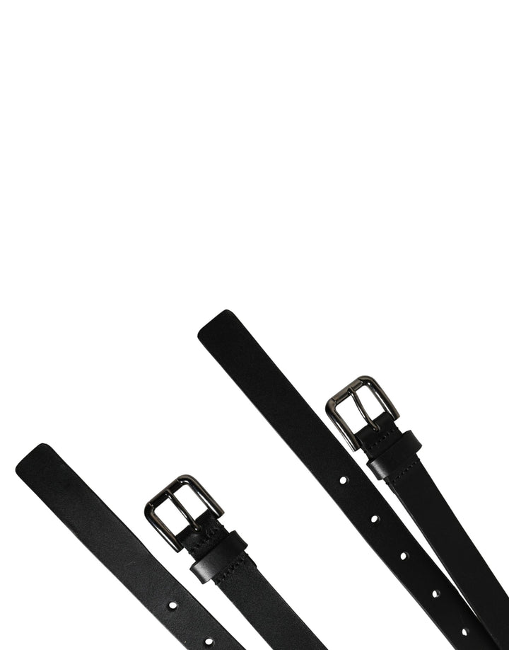 Dolce &amp; Gabbana Black Double Strap Leather Silver Buckle Belt