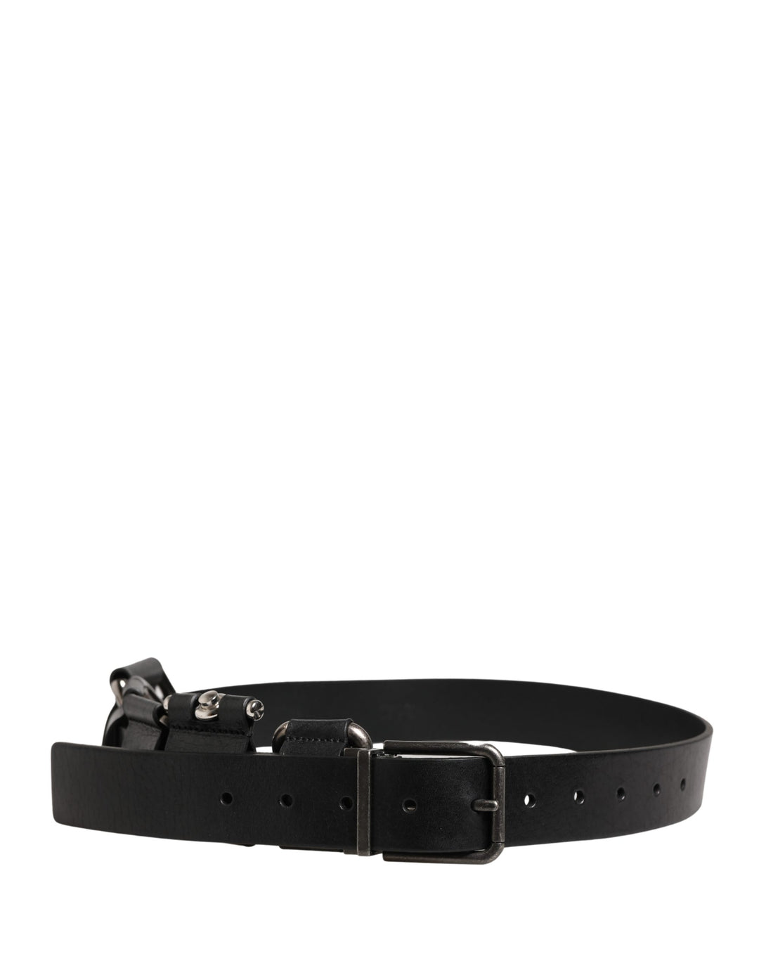 Dolce &amp; Gabbana Black Calf Leather Silver Metal Buckle Belt