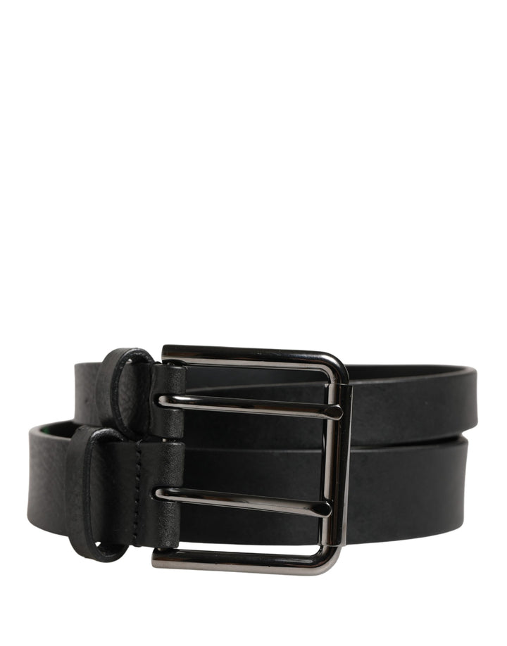 Dolce &amp; Gabbana Black Double Strap Leather Silver Buckle Belt