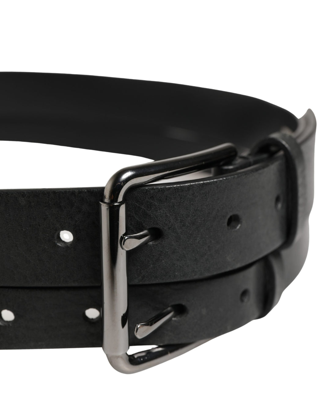 Dolce &amp; Gabbana Black Double Strap Leather Silver Buckle Belt