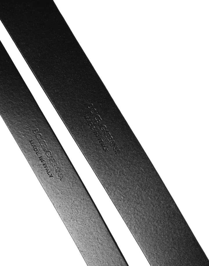 Dolce &amp; Gabbana Black Double Strap Leather Silver Buckle Belt