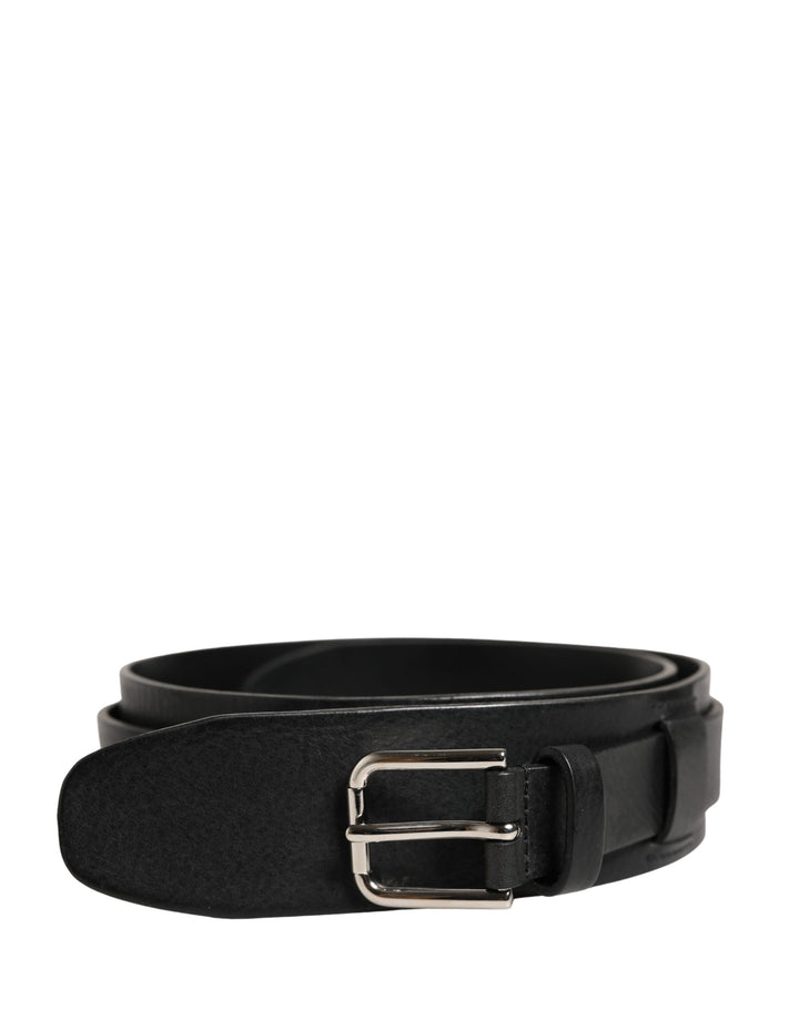 Dolce &amp; Gabbana Men Black Classic Leather Metal Buckle Belt