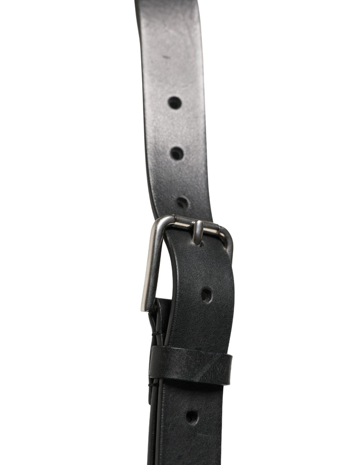 Dolce &amp; Gabbana Black Double Strap Leather Silver Buckle Belt