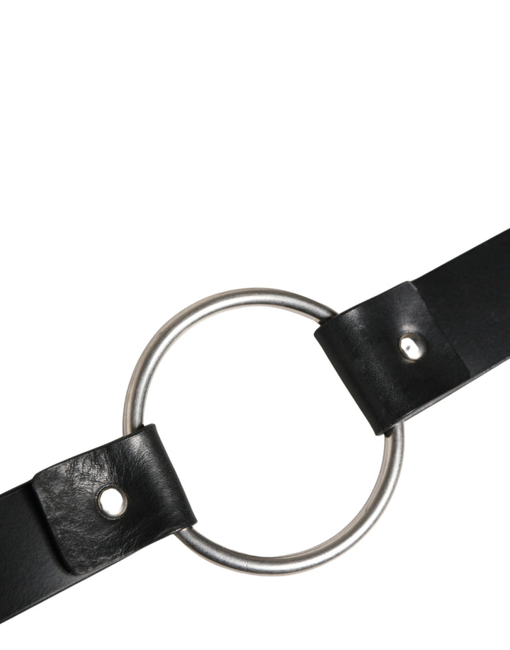 Dolce &amp; Gabbana Black Double Strap Leather Silver Buckle Belt