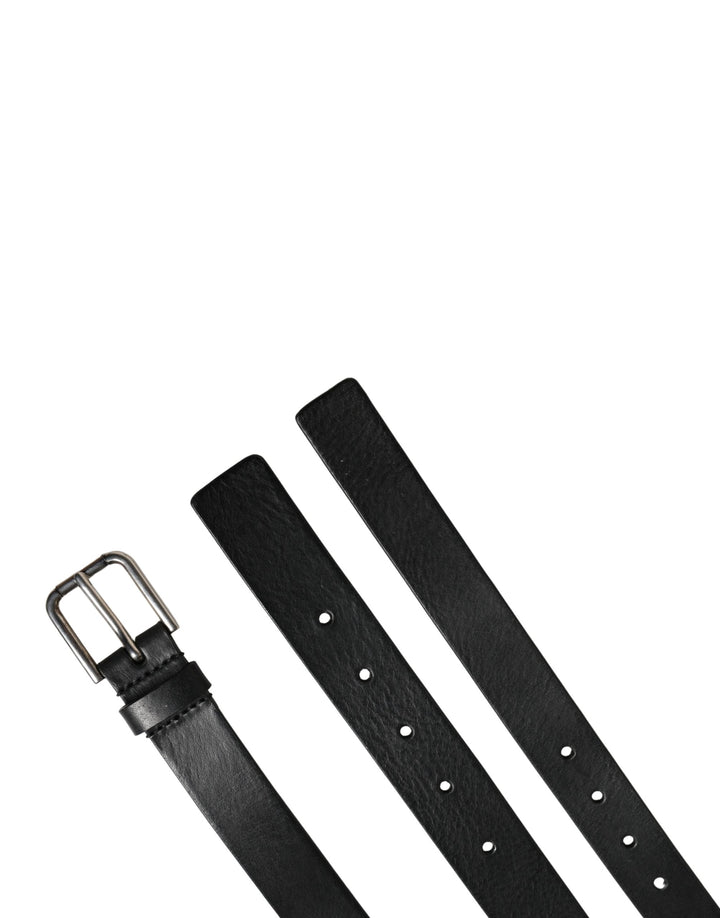 Dolce &amp; Gabbana Black Double Strap Leather Silver Buckle Belt