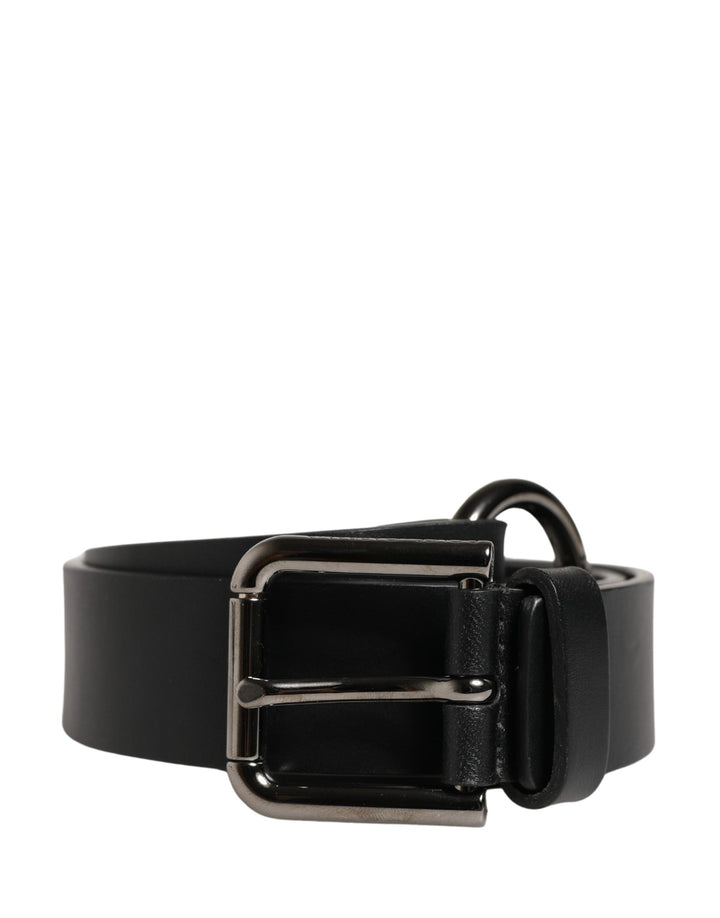 Dolce &amp; Gabbana Men Black Calfskin Leather Metal Buckle Belt