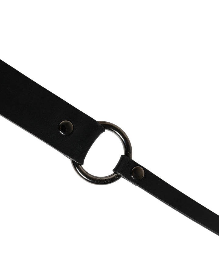 Dolce &amp; Gabbana Men Black Calfskin Leather Metal Buckle Belt