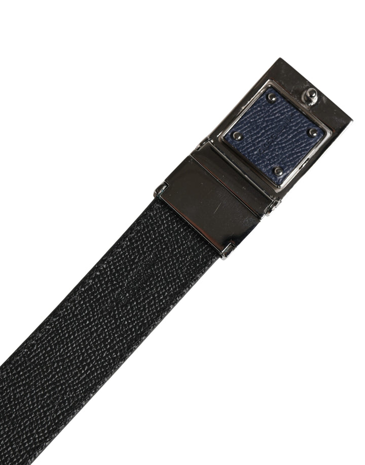 Dolce &amp; Gabbana Men Blue Calfskin Leather Square Buckle Belt