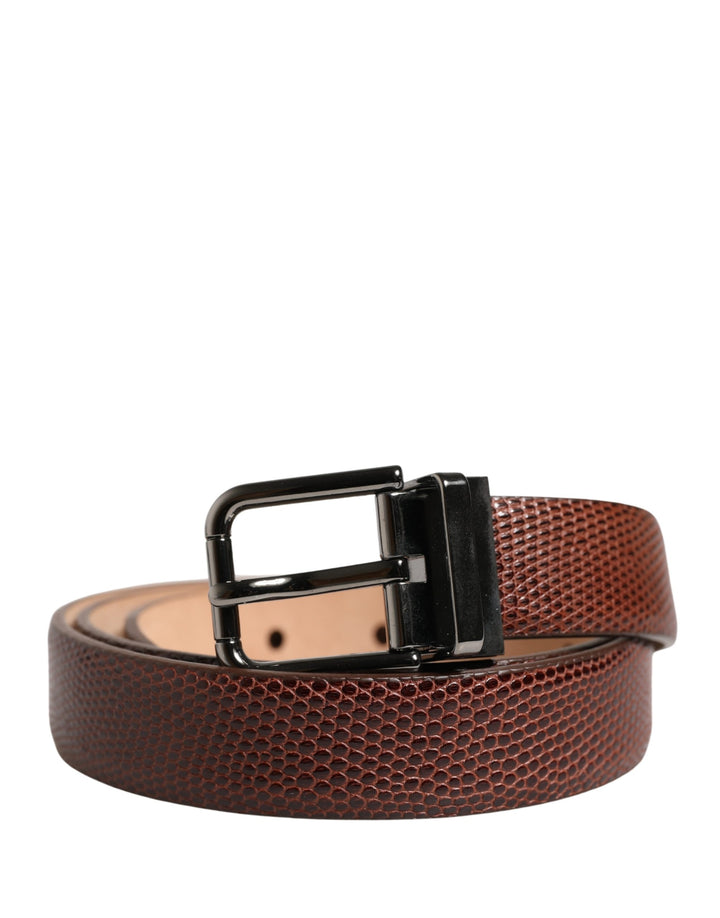 Dolce &amp; Gabbana Men Brown Goatskin Leather Metal Buckle Belt