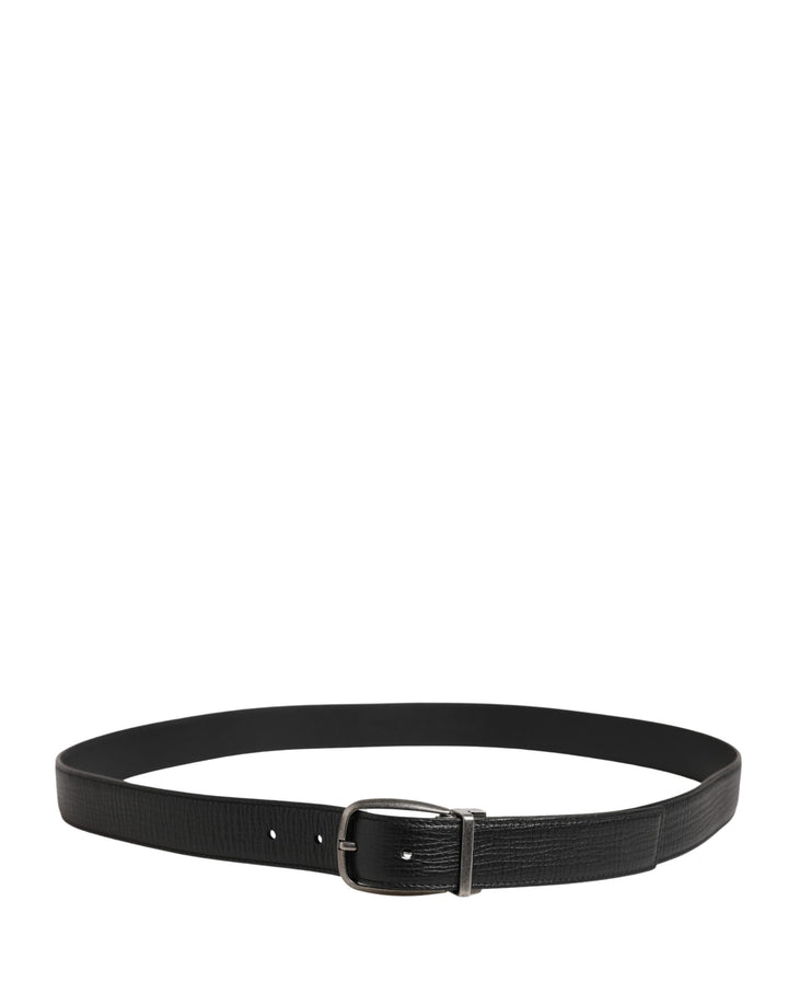 Dolce &amp; Gabbana Men Black Classic Leather Metal Buckle Belt
