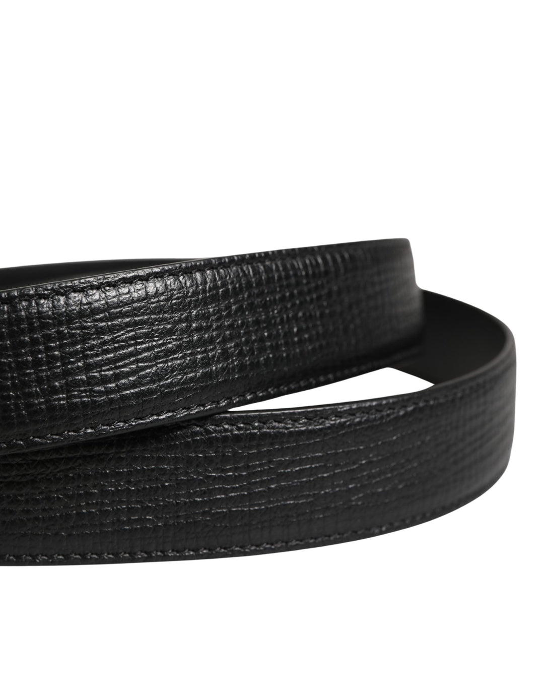 Dolce &amp; Gabbana Men Black Classic Leather Metal Buckle Belt