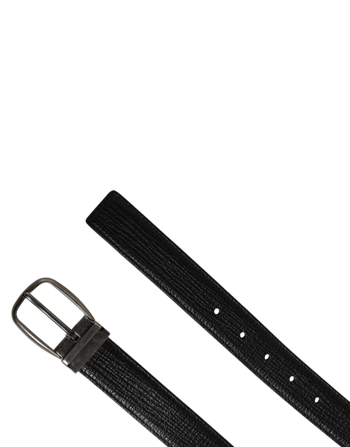 Dolce &amp; Gabbana Men Black Classic Leather Metal Buckle Belt