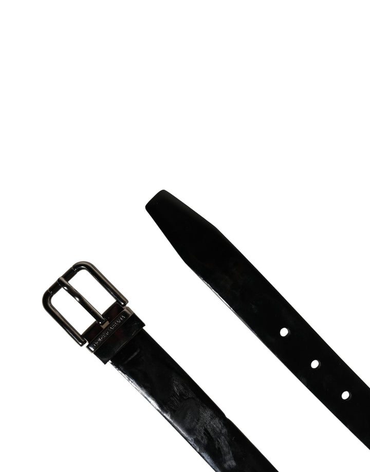 Dolce &amp; Gabbana Men Black Classic Leather Metal Buckle Belt