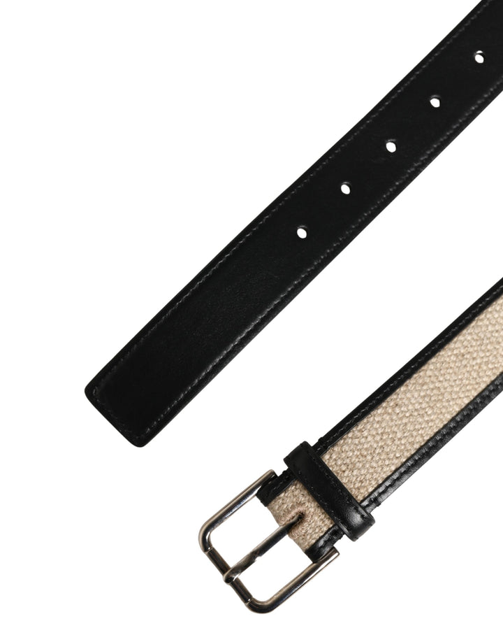 Dolce &amp; Gabbana Men Beige Woven Leather Metal Buckle Belt
