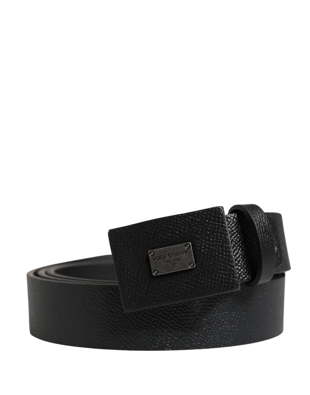 Dolce &amp; Gabbana Men Black Calfskin Leather Square Buckle Belt