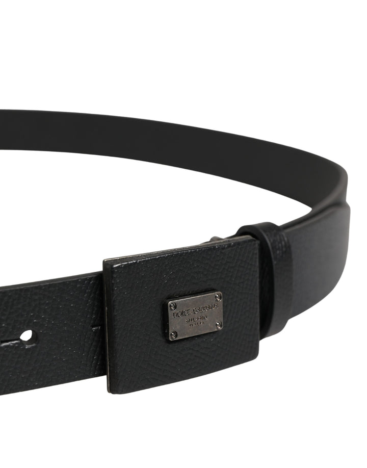 Dolce &amp; Gabbana Men Black Calfskin Leather Square Buckle Belt