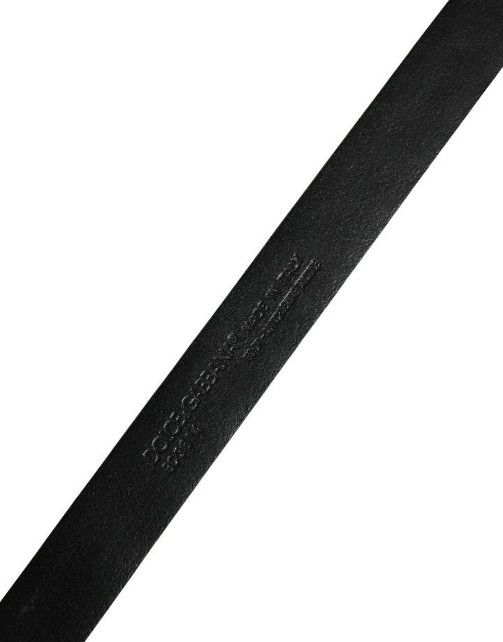 Dolce &amp; Gabbana Men Black Exotic Leather Metal Buckle Belt