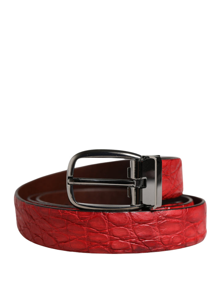 Dolce &amp; Gabbana Men Red Exotic Leather Metal Buckle Belt