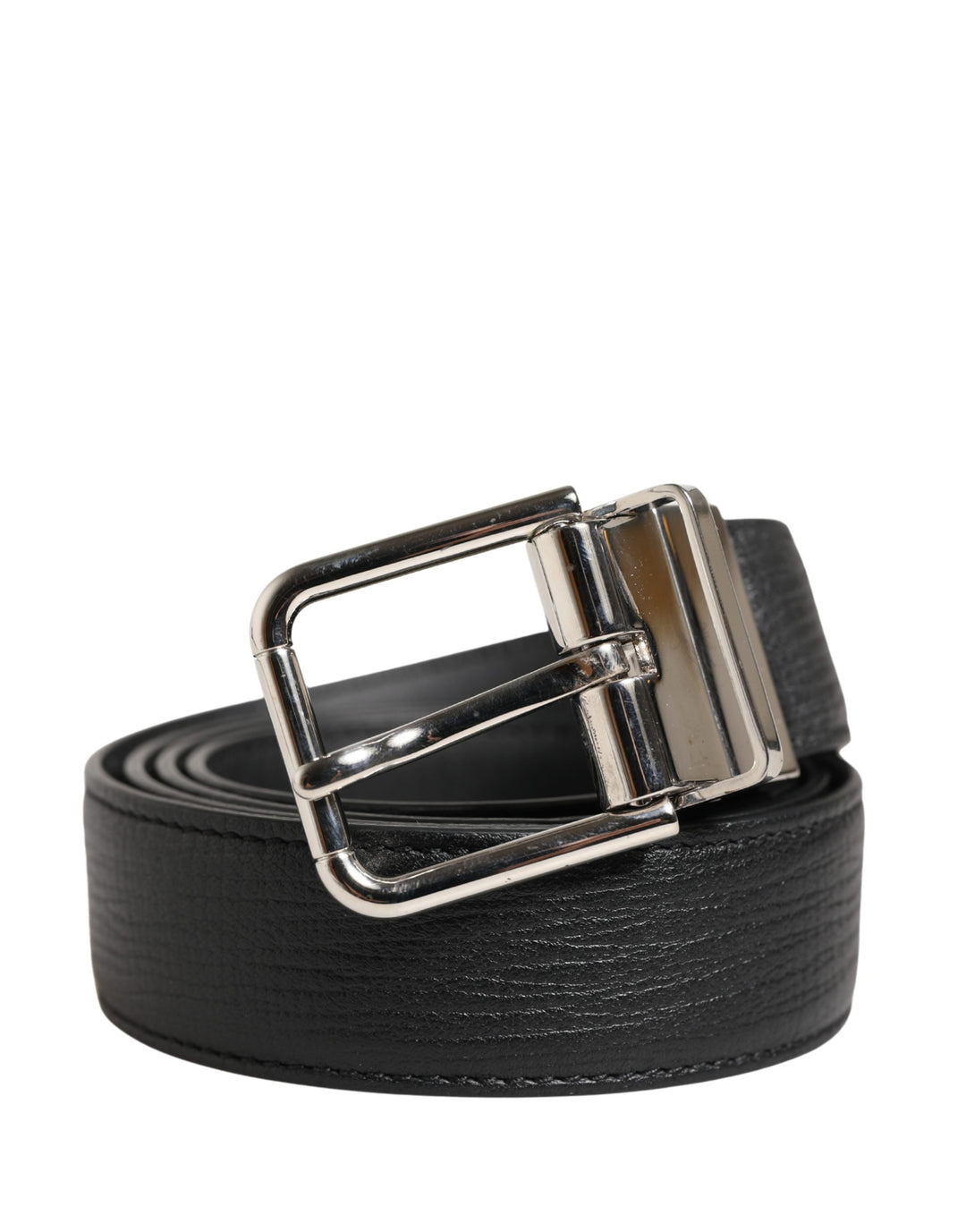 Dolce &amp; Gabbana Men Black Classic Leather Metal Buckle Belt