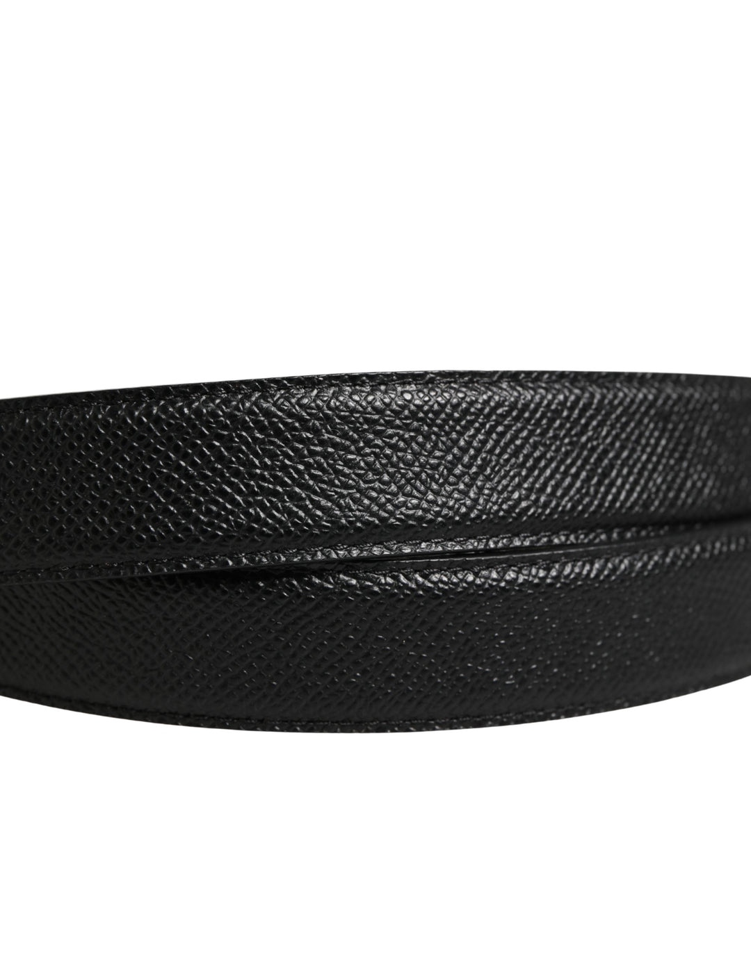 Dolce &amp; Gabbana Men Black Calf Leather Logo Metal Buckle Belt