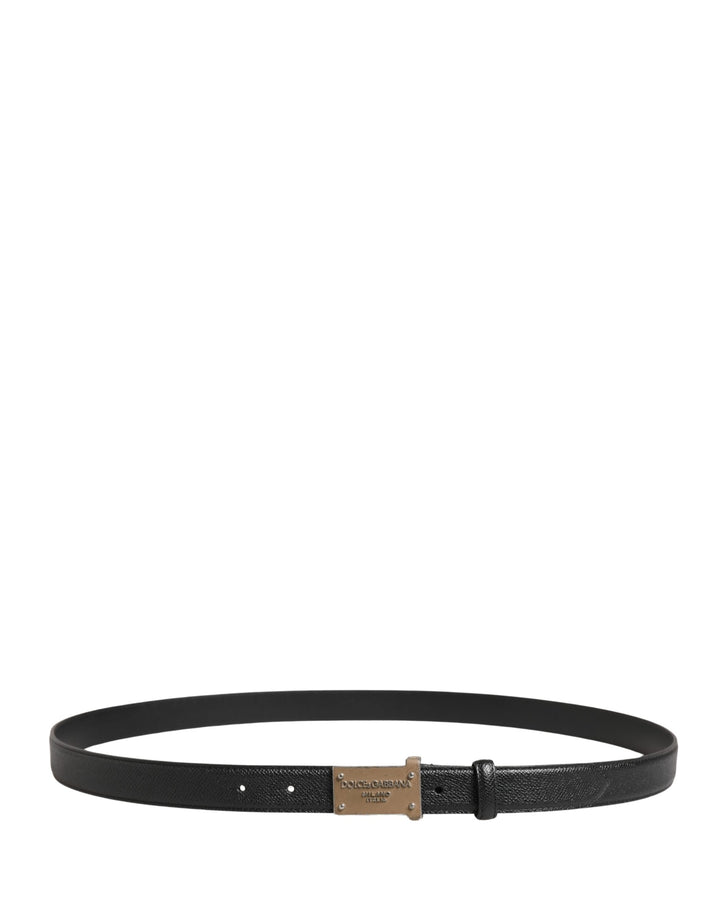 Dolce &amp; Gabbana Men Black Calf Leather Logo Metal Buckle Belt