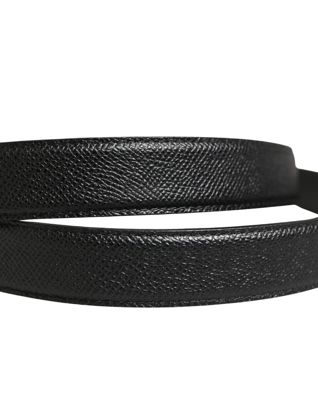 Dolce &amp; Gabbana Men Black Calf Leather Logo Metal Buckle Belt