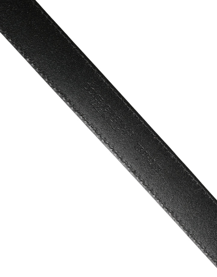 Dolce &amp; Gabbana Men Black Calf Leather Logo Metal Buckle Belt