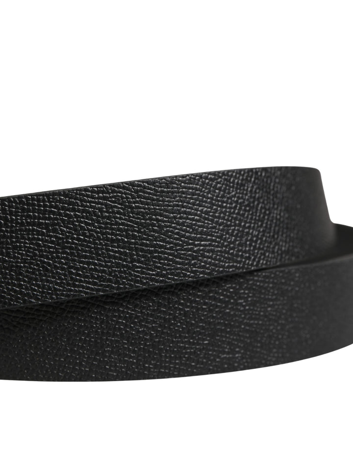 Dolce &amp; Gabbana Men Black Calf Leather Metal Buckle Belt