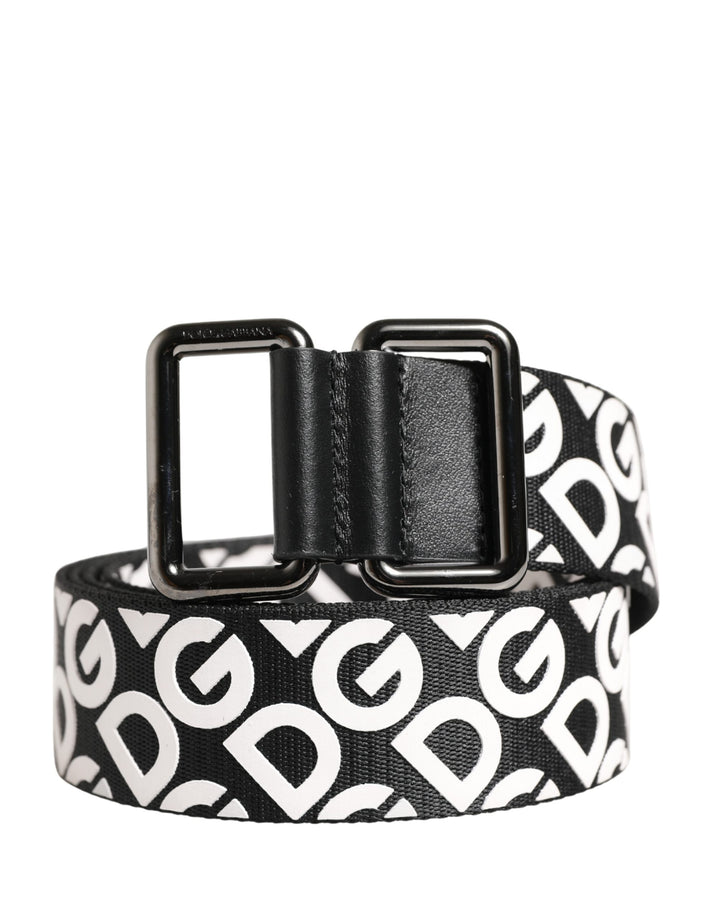 Dolce &amp; Gabbana White Black Logo Leather Metal Buckle Belt